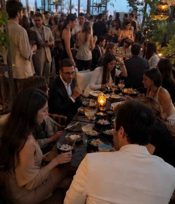 Guests at dinner during the COYA Barcelona opening